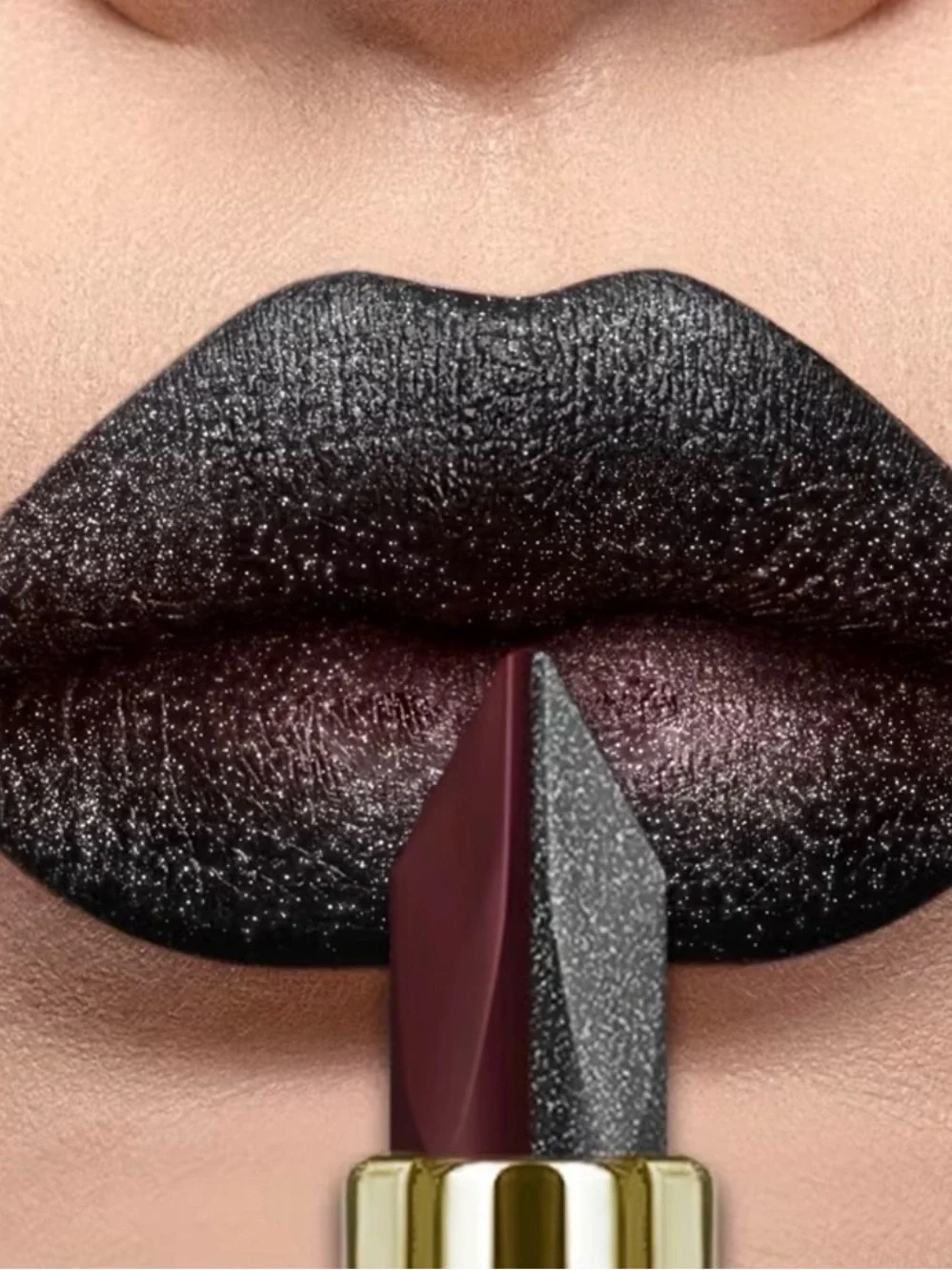 Metallic Black Glitter Lipstick — Intense Shimmer Finish